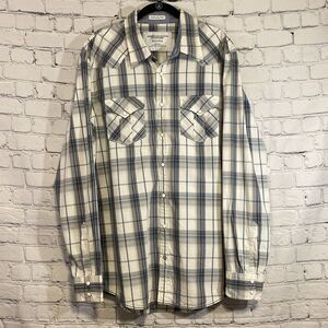 American Eagle Outfitters Button Up Shirt Size XLT Blue/Grey Plaid Vintage Fit